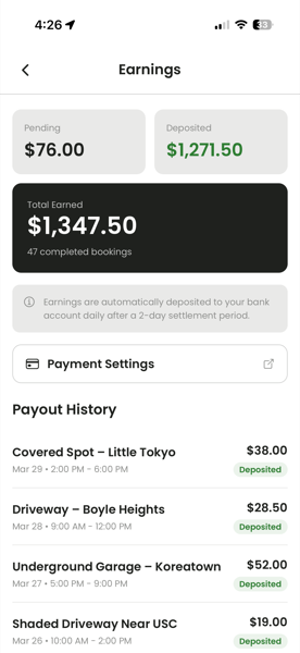 Kotse host earnings dashboard